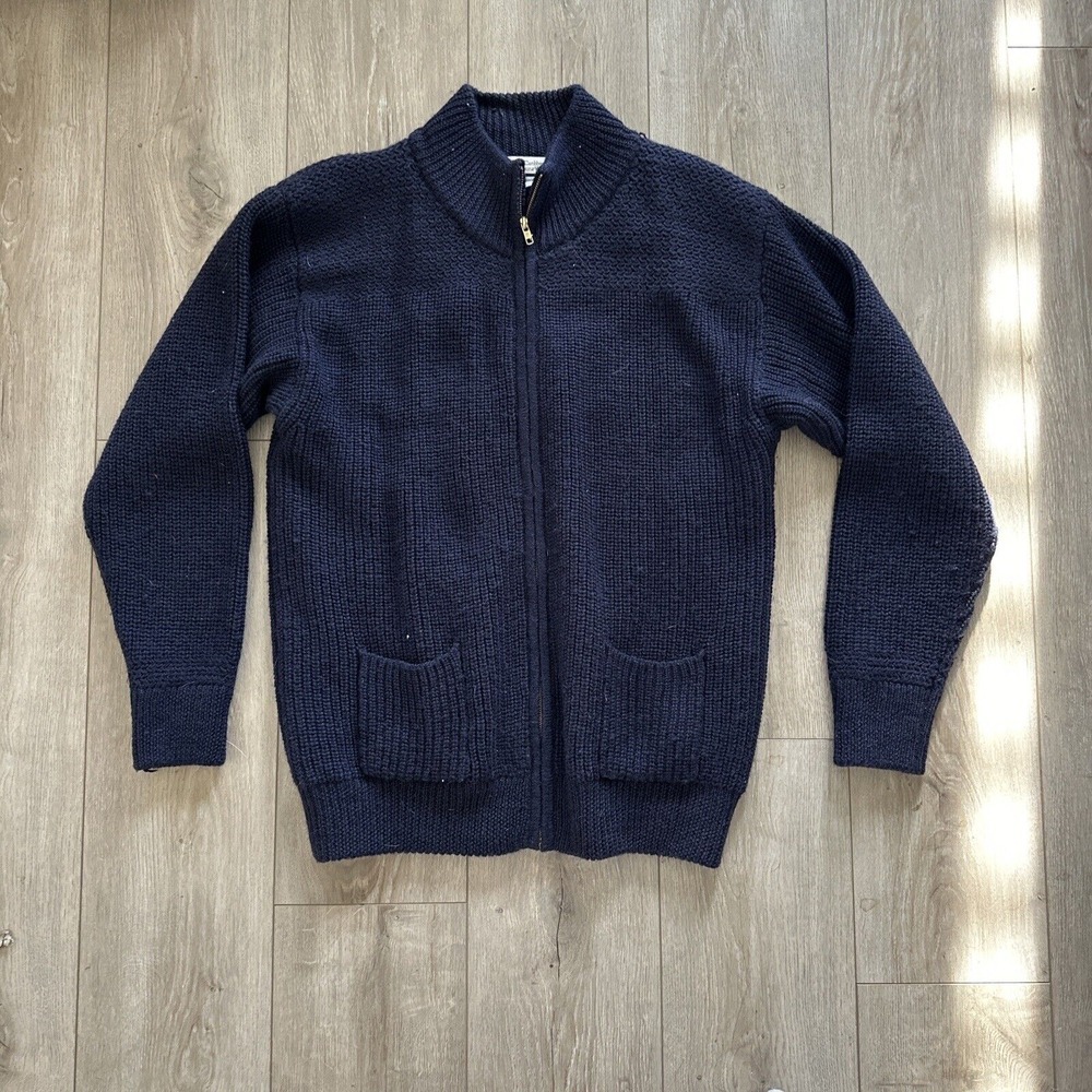 Royal Caribbean Cruise Wear Mens 100% Wool Sweater XL Heavy Knit Blue Full Zip